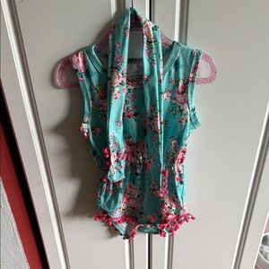Floral Sleeveless Romper with Pom Pom Trim
